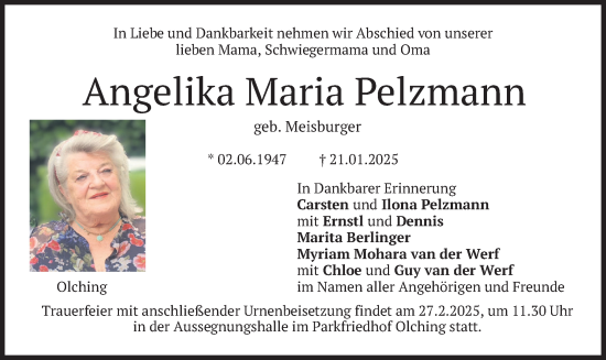 Traueranzeige von Angelika Maria Pelzmann von merkurtz