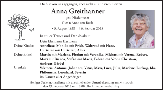 Traueranzeige von Anna Greithanner von merkurtz