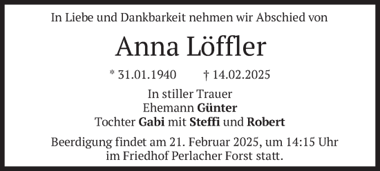 Traueranzeige von Anna Löffler von merkurtz