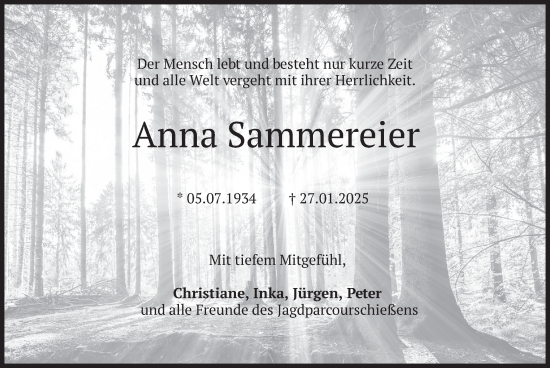 Traueranzeige von Anna Sammereier von merkurtz