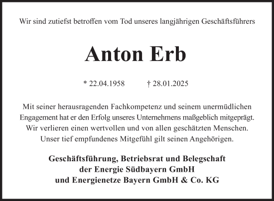 Traueranzeige von Anton Erb von merkurtz