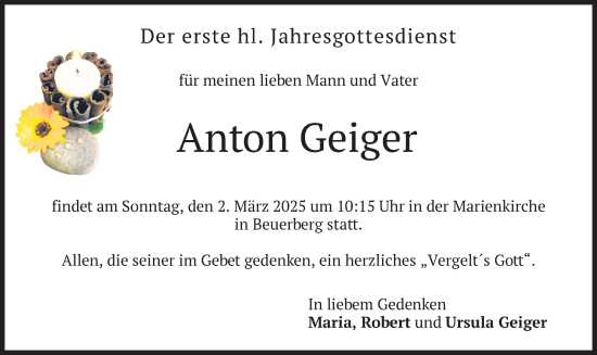 Traueranzeige von Anton Geiger von merkurtz