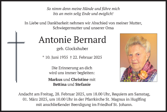 Traueranzeige von Antonie Bernard von merkurtz