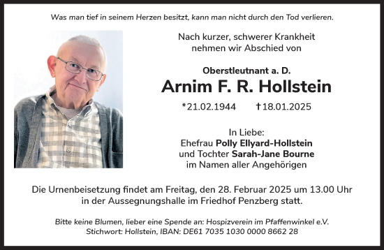 Traueranzeige von Arnim F. R. Hollstein von Das Gelbe Blatt Penzberg