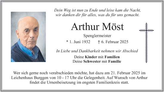 Traueranzeige von Arthur Möst von merkurtz