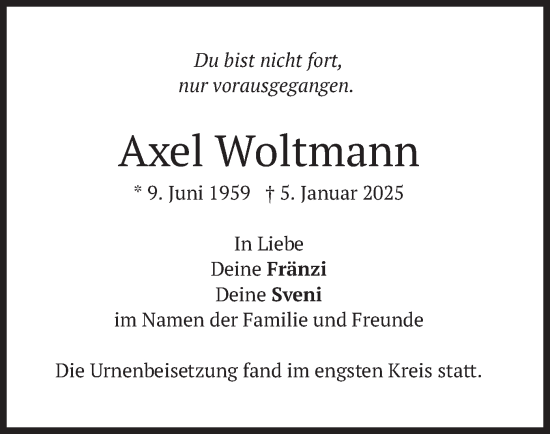 Traueranzeige von Axel Woltmann von merkurtz