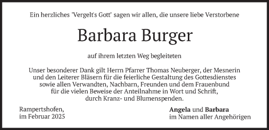 Traueranzeige von Barbara Burger von merkurtz