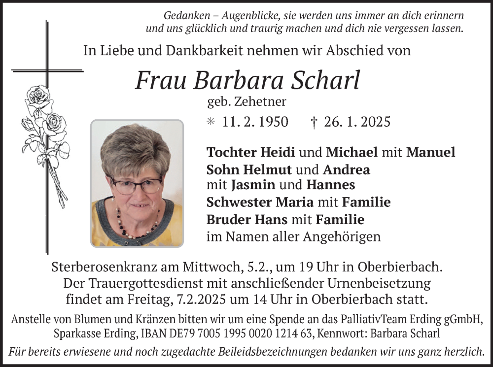  Traueranzeige für Barbara Scharl vom 01.02.2025 aus merkurtz
