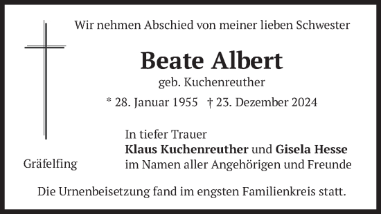 Traueranzeige von Beate Albert von merkurtz