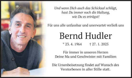 Traueranzeige von Bernd Hudler von merkurtz