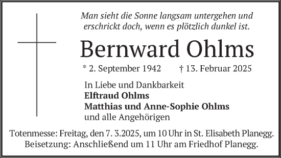 Traueranzeige von Bernward Ohlms von merkurtz