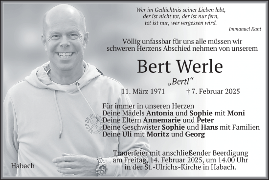 Traueranzeige von Bert Werle von merkurtz