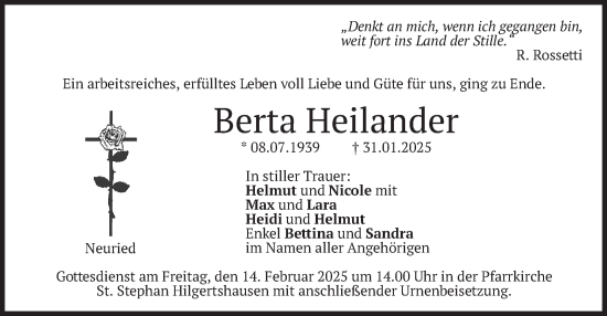Traueranzeige von Berta Heilander von merkurtz