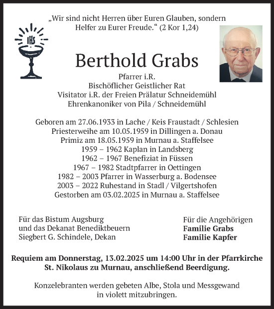 Traueranzeige von Berthold Grabs von merkurtz