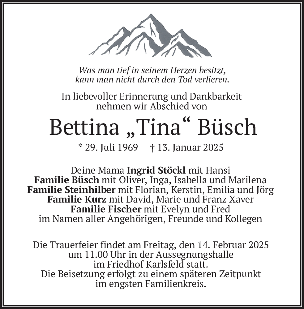  Traueranzeige für Bettina Büsch vom 08.02.2025 aus merkurtz