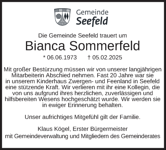 Traueranzeige von Bianca Sommerfeld von merkurtz