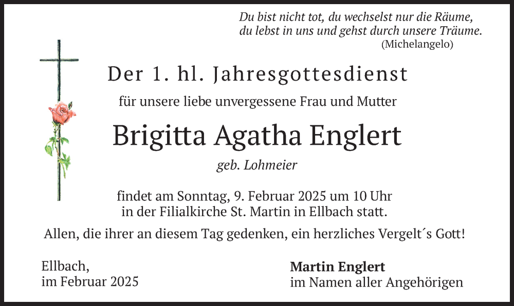  Traueranzeige für Brigitta Agatha Englert vom 04.02.2025 aus merkurtz