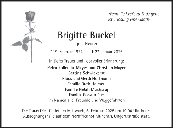 Traueranzeige von Brigitte Buckel von merkurtz