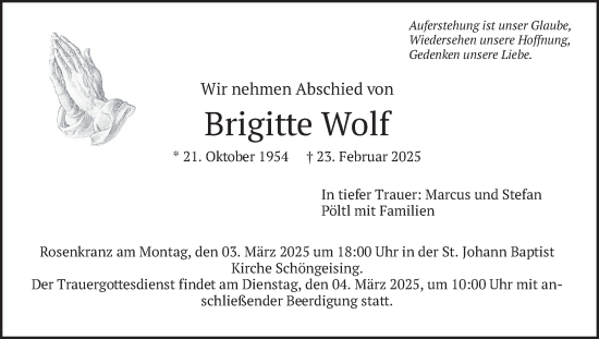 Traueranzeige von Brigitte Wolf von merkurtz