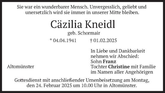Traueranzeige von Cäzilia Kneidl von merkurtz