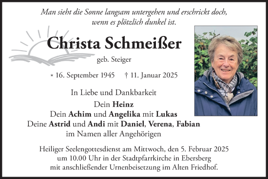 Traueranzeige von Christa Schmeißer von merkurtz