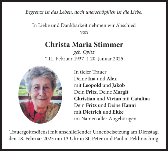 Traueranzeige von Christa Maria Stimmer von merkurtz