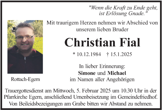 Traueranzeige von Christian Fial von merkurtz