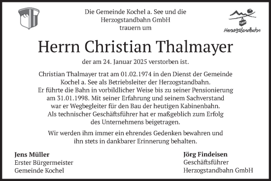 Traueranzeige von Christian Thalmayer von merkurtz