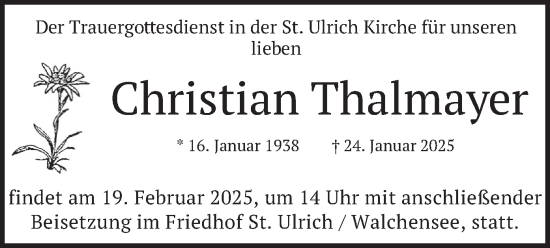 Traueranzeige von Christian Thalmayer von merkurtz
