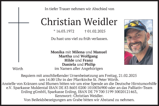 Traueranzeige von Christian Weidler von merkurtz