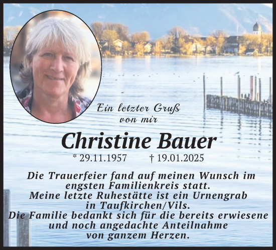 Traueranzeige von Christine Bauer von merkurtz