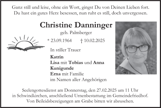 Traueranzeige von Christine Danninger von merkurtz