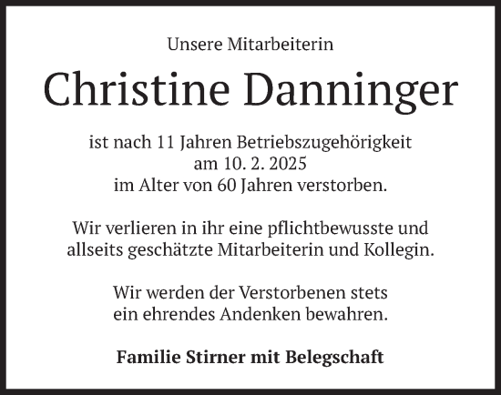 Traueranzeige von Christine Danninger von merkurtz