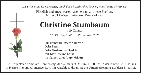 Traueranzeige von Christine Stumbaum von merkurtz