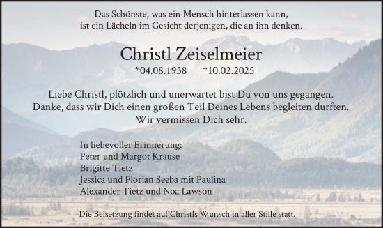 Traueranzeige von Christl Zeiselmeier von merkurtz