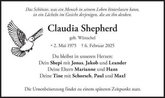 Traueranzeige von Claudia Shepherd von merkurtz
