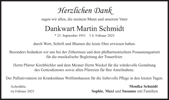 Traueranzeige von Dankwart Martin Schmidt von merkurtz
