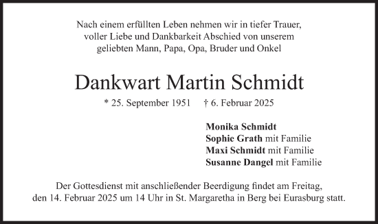 Traueranzeige von Dankwart Martin Schmidt von merkurtz