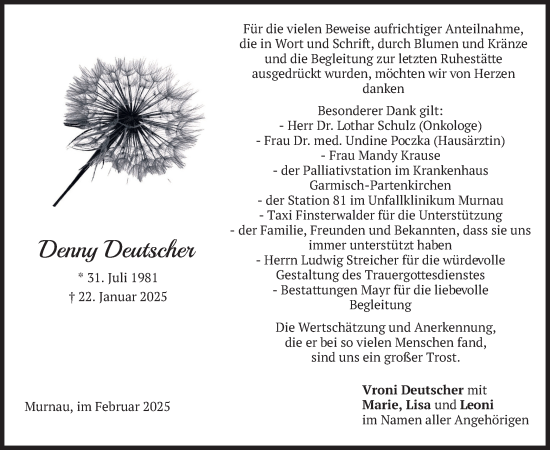 Traueranzeige von Denny Deutscher von merkurtz
