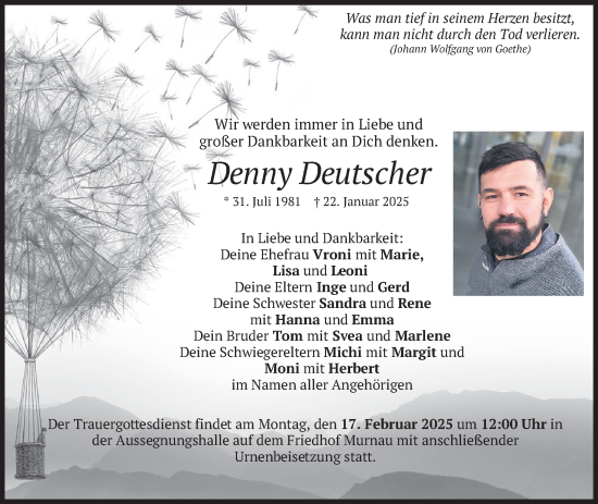 Traueranzeige von Denny Deutscher von merkurtz