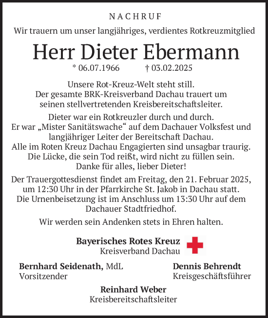 Traueranzeige von Dieter Ebermann von merkurtz