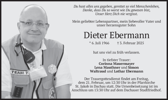 Traueranzeige von Dieter Ebermann von merkurtz
