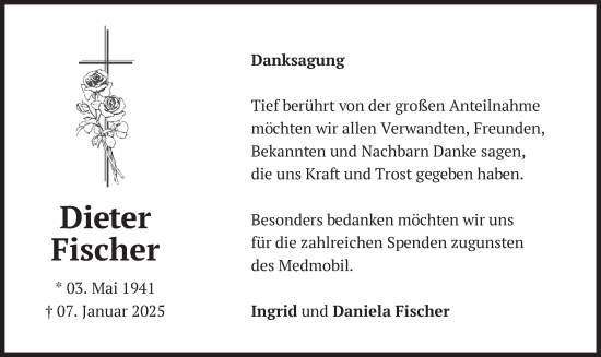 Traueranzeige von Dieter Fischer von merkurtz