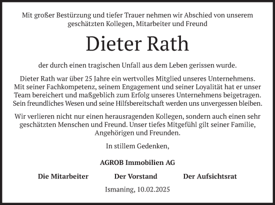 Traueranzeige von Dieter Rath von merkurtz