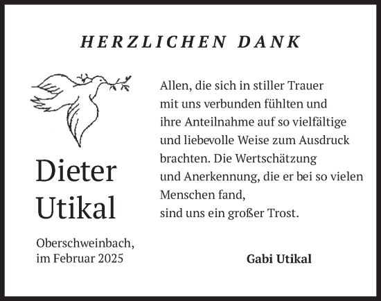 Traueranzeige von Dieter Utikal von merkurtz