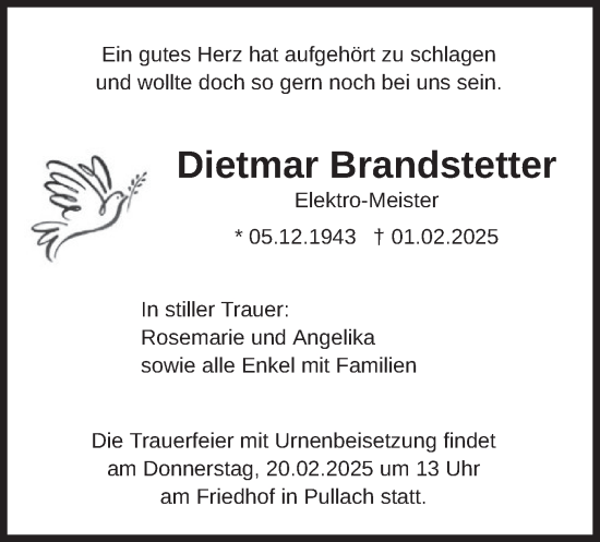 Traueranzeige von Dietmar Brandstetter von merkurtz
