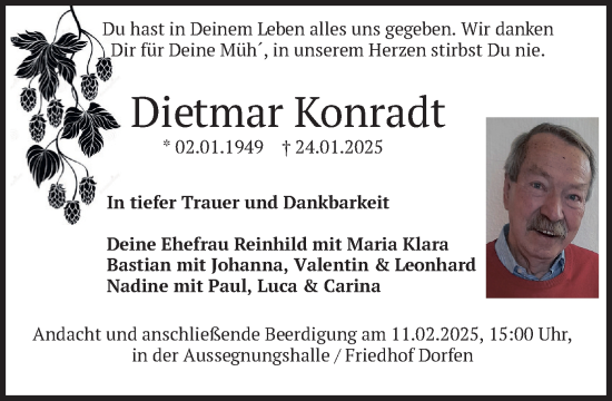 Traueranzeige von Dietmar Konradt von merkurtz