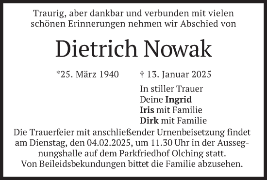 Traueranzeige von Dietrich Nowak von merkurtz