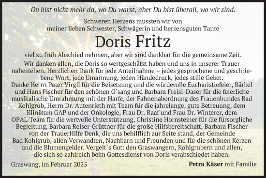 Traueranzeige von Doris Fritz von merkurtz