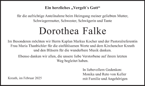Traueranzeige von Dorothea Falke von merkurtz
